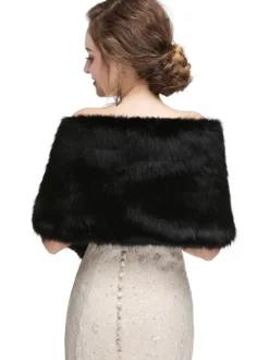Veste Manteau Fausse Fourrure Longues Mariage Blanche Unicolore Hiver Veste Manteau Fausse Fourrure Femme