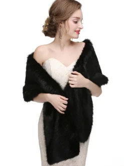 Veste Manteau Fausse Fourrure Longues Mariage Blanche Unicolore Hiver Veste Manteau Fausse Fourrure Femme