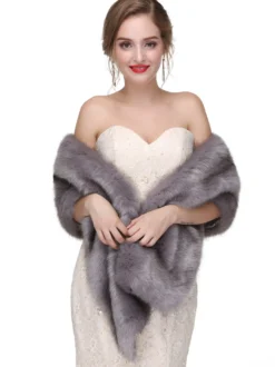 Veste Manteau Fausse Fourrure Longues Mariage Blanche Unicolore Hiver Veste Manteau Fausse Fourrure Femme