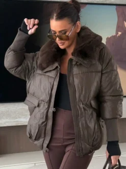 Veste matelassée en coton avec col en fausse fourrure manteau d'hiver chaud pour femme 2026