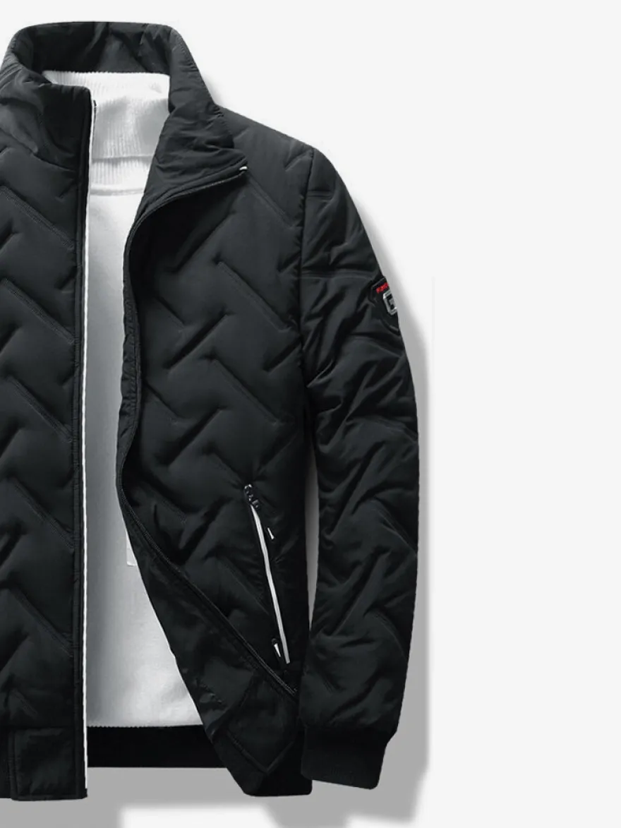 Veste Matelassée Homme Zippée En Polyester Poches Décontracté Chaud