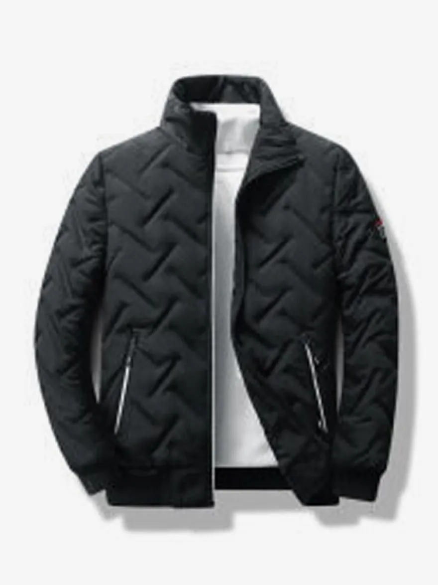 Veste Matelassée Homme Zippée En Polyester Poches Décontracté Chaud