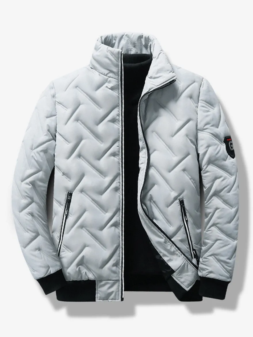 Veste Matelassée Homme Zippée En Polyester Poches Décontracté Chaud
