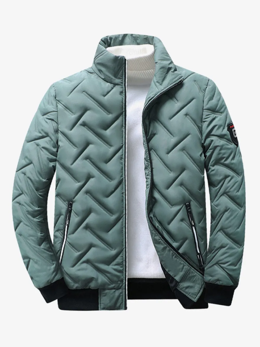 Veste Matelassée Homme Zippée En Polyester Poches Décontracté Chaud