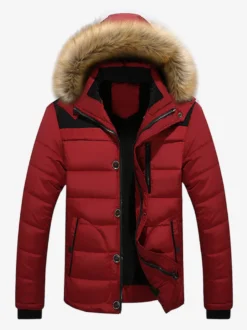 Veste Matelassé Homme À Capuche En Fausse Fourrure Polyester Coupe Cintré