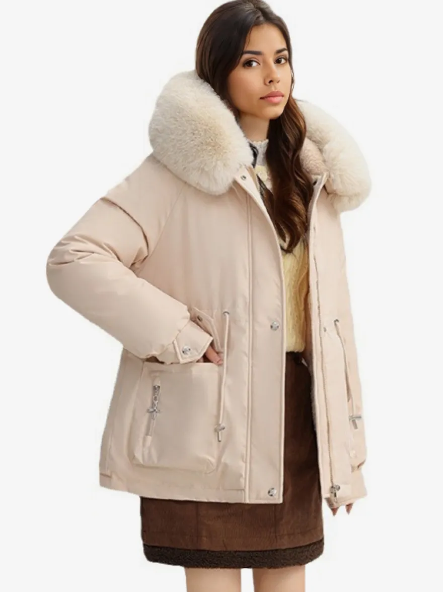 Veste parka épaisse en peluche avec col en fausse fourrure vêtements d'extérieur d'hiver à capuche pour femmes 2026