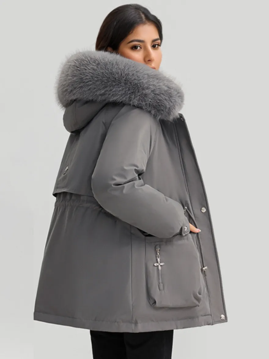 Veste parka épaisse en peluche avec col en fausse fourrure vêtements d'extérieur d'hiver à capuche pour femmes 2026
