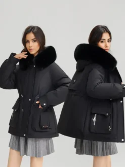 Veste parka épaisse en peluche avec col en fausse fourrure vêtements d'extérieur d'hiver à capuche pour femmes 2026