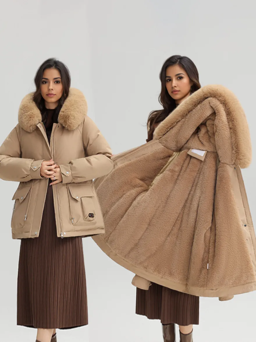 Veste parka épaisse en peluche avec col en fausse fourrure vêtements d'extérieur d'hiver à capuche pour femmes 2026