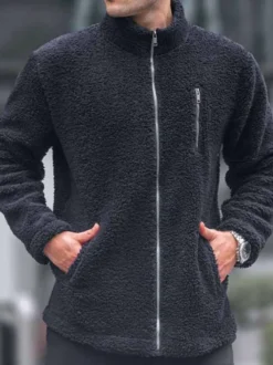 Veste Polaire Pour Homme Manteau Poches À Glissière Éclaire Chaud Confortable