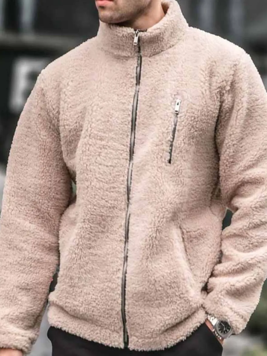 Veste Polaire Pour Homme Manteau Poches À Glissière Éclaire Chaud Confortable