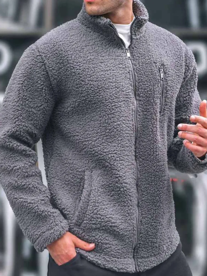 Veste Polaire Pour Homme Manteau Poches À Glissière Éclaire Chaud Confortable