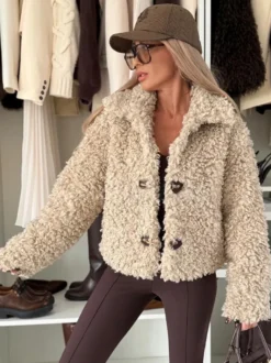 Veste polaire Teddy manteau boutonné en fausse fourrure bouclée pour femme 2026