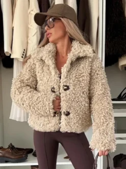 Veste polaire Teddy manteau boutonné en fausse fourrure bouclée pour femme 2026