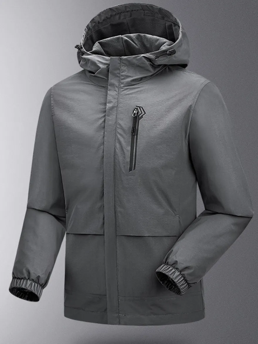 Veste Pour Homme À Capuche Fermeture Éclair En Polyester Décontracté Imperméable