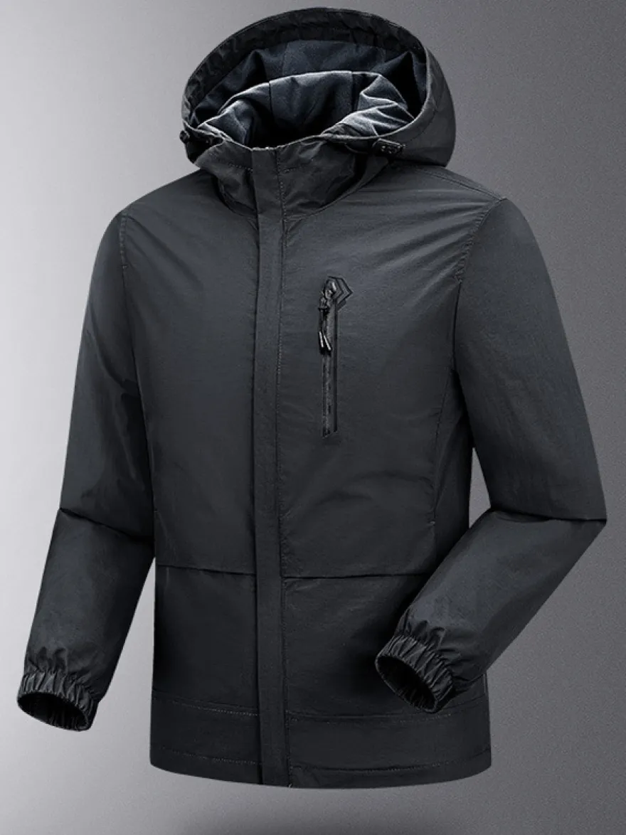 Veste Pour Homme À Capuche Fermeture Éclair En Polyester Décontracté Imperméable