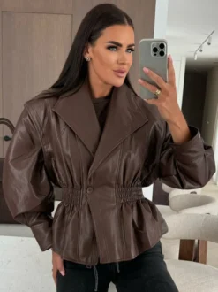 Veste péplum chic en similicuir noir blazer à taille élastique pour femme 2026