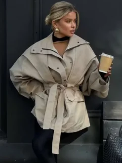 Veste safari ceinturée manteau kaki pour femme 2026