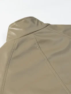 Veste safari en similicuir pour femme - Manteau mi-long à taille élastiquée col montant et poches cargo - Style streetwear chic printemps 2026