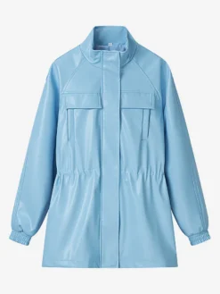 Veste safari en similicuir pour femme - Manteau mi-long à taille élastiquée col montant et poches cargo - Style streetwear chic printemps 2026