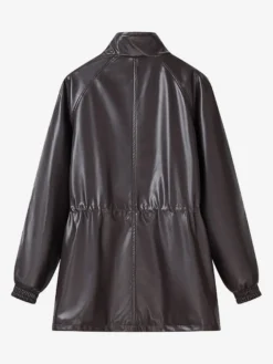Veste safari en similicuir pour femme - Manteau mi-long à taille élastiquée col montant et poches cargo - Style streetwear chic printemps 2026