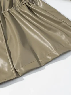 Veste safari en similicuir pour femme - Manteau mi-long à taille élastiquée col montant et poches cargo - Style streetwear chic printemps 2026