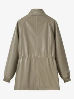 Veste safari en similicuir pour femme - Manteau mi-long à taille élastiquée col montant et poches cargo - Style streetwear chic printemps 2026