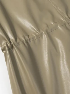 Veste safari en similicuir pour femme - Manteau mi-long à taille élastiquée col montant et poches cargo - Style streetwear chic printemps 2026