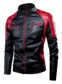Vestes en cuir pour hommes en cuir PU coupe-vent en patchwork noir manteaux d'hiver