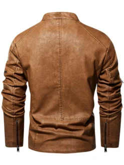 Vestes en similicuir pour hommes Vestes de moto à fermeture éclair de couleur unie