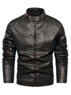 Vestes en similicuir pour hommes Vestes de moto à fermeture éclair de couleur unie