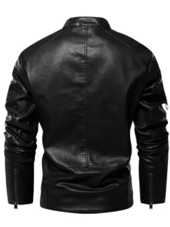 Vestes en similicuir pour hommes Vestes de moto à fermeture éclair de couleur unie