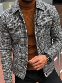 Vestes et manteaux Hommes Veste Mens vestes Men 'S Vestes Casual Plaid Grey Smart