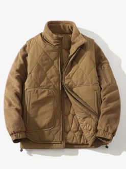 Vestes Matelassées Pour Hommes Manteaux Chic Marron Café Cool Poches Décontracté