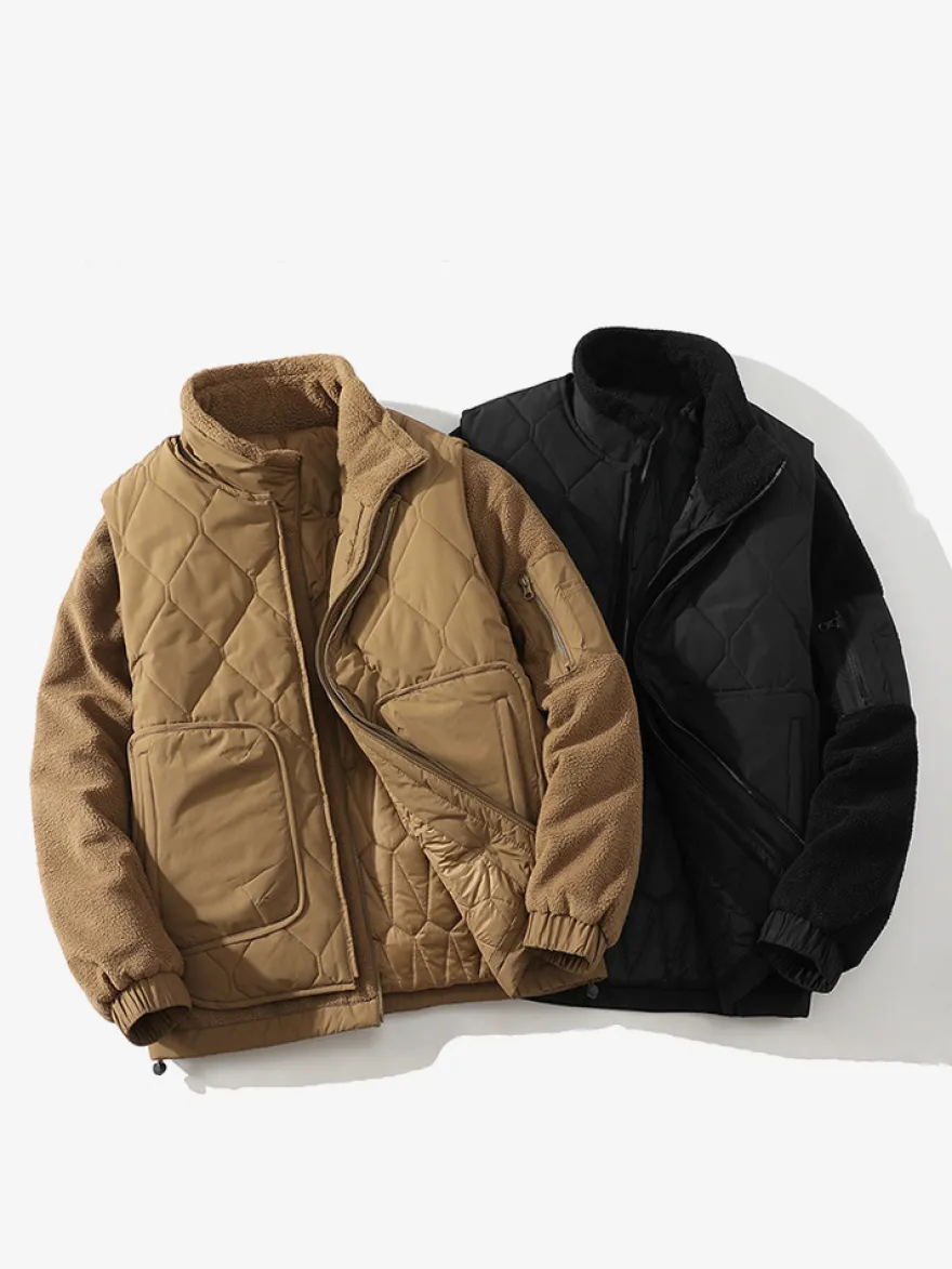 Vestes Matelassées Pour Hommes Manteaux Chic Marron Café Cool Poches Décontracté