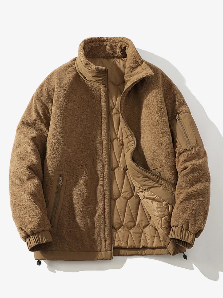 Vestes Matelassées Pour Hommes Manteaux Chic Marron Café Cool Poches Décontracté