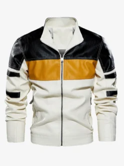 Vestes pour hommes avec détails zippés et blocs de couleurs Vestes de moto en similicuir