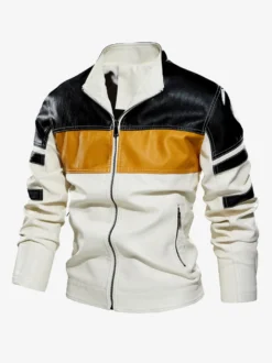 Vestes pour hommes avec détails zippés et blocs de couleurs Vestes de moto en similicuir