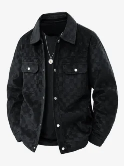 Vestes pour hommes en daim à motif damier manteaux d'hiver à manches longues