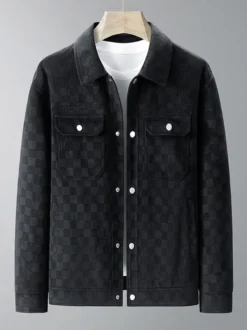 Vestes pour hommes en daim à motif damier manteaux d'hiver à manches longues
