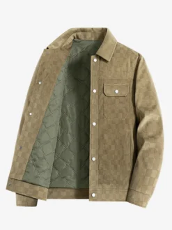 Vestes pour hommes en daim à motif damier manteaux d'hiver à manches longues