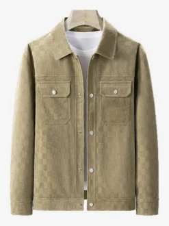 Vestes pour hommes en daim à motif damier manteaux d'hiver à manches longues