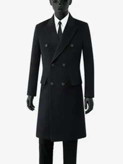 Vestes Pour Hommes Manteaux Double Boutonnage Col Rabattu Chic Noir Poches