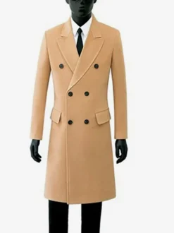 Vestes Pour Hommes Manteaux Double Boutonnage Col Rabattu Chic Noir Poches