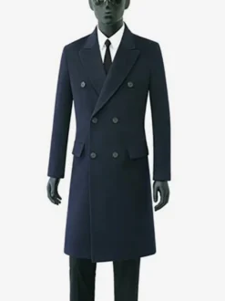 Vestes Pour Hommes Manteaux Double Boutonnage Col Rabattu Chic Noir Poches