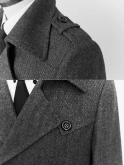 Vestes Pour Hommes Manteaux Double Boutonnage Col Rabattu Confortable Gris Chic