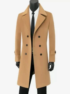 Vestes Pour Hommes Manteaux Double Boutonnage Col Rabattu Chic Noir