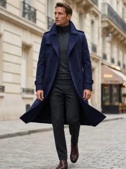 Vestes Pour Hommes Manteaux Long Croisé Col Rabattu Décontracté Camel Élégant