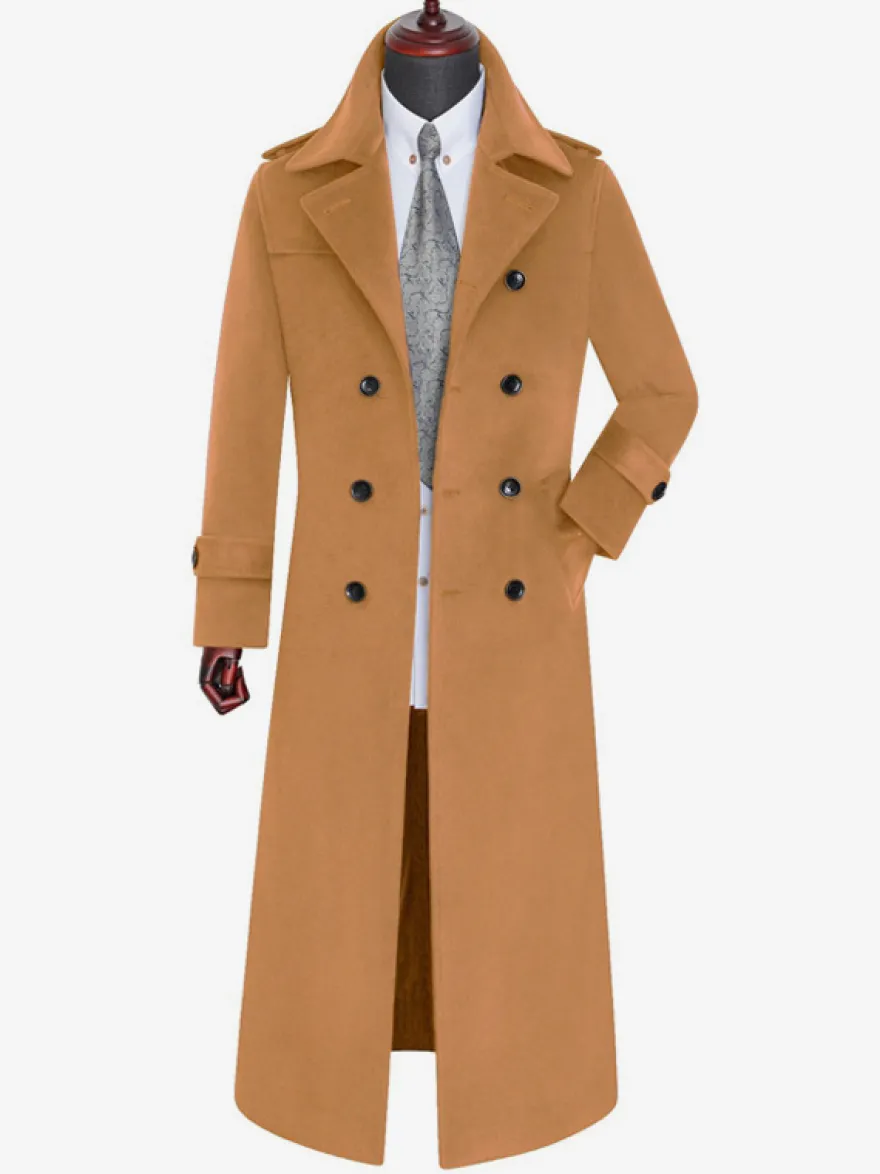 Vestes Pour Hommes Manteaux Long Croisé Col Rabattu Décontracté Camel Élégant