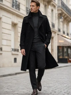 Vestes Pour Hommes Manteaux Long Croisé Col Rabattu Décontracté Camel Élégant